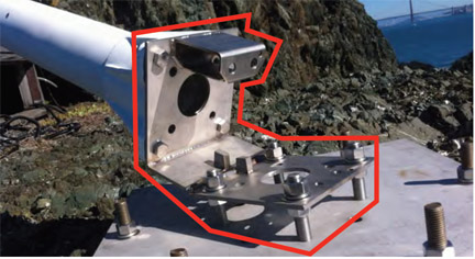 SSRA-BSHG-A deployed in field with SeaSonde antenna and concrete footing (not included as part of assembly). Items contained within red section are part of SSRA-BSHG-A.